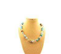 Collana Perle Diaspro Blu Arancione + Quarzo 8 MM Catena IN Acciaio Inossidabile
