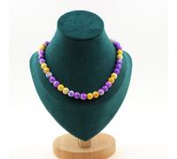 Collana Perle Diaspro Giallo Viola + Blu 8 MM Catena IN Acciaio Inox