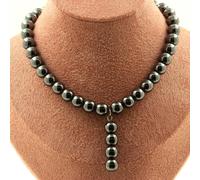 Collana Perle Ematite 8 Mm + 4 Perle Ematite 8 Mm. Catena In Acciaio Collana