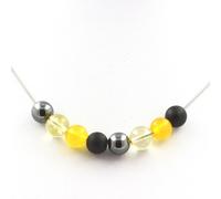 Collana Perle Ematite + Onice Nero Opaco + Citrino + Agata Gialla 8 Mm Catena In