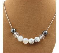 Collana Perle Ematite + Quarzo + Pietra Di Luna + Howlite 8 Mm. Collana Donna