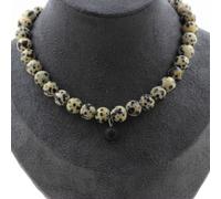 Collana Perle Giada Dalmata 8 Mm + 1 Perla Lava 8 Mm. Catena In Collana Femm