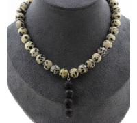 Collana Perle Giada Dalmata 8 Mm + 4 Perle Lava 8 Mm. Catena In Collana Fem