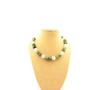 Collana Perle Giada + Quarzo Crackle Del Brasile 8 MM Catena IN Acciaio Inox