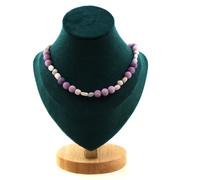 Collana Perle Kunzite Del Brasile + Mica Viola Opaco 8 MM Catena IN Donna