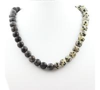 Collana Perle Labradorite + Diaspro Dalmata 8 Mm. Catena IN Acciaio Inossidabile