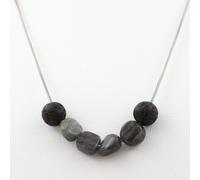 Pietre E Minéraux. Collana Perle Labradorite Finlandia + Lava 8 Mm. Catena