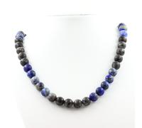 Collana Perle Lapislazzuli Del Pakistan Qualità 5A + Labradorite 8 Mm. Catena E