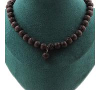 Collana Perle Lava 8 Mm + 1 Perla Lava 8 Mm. Catena In Acciaio Collana Donne, H