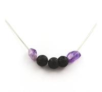 Collana Perle Lava 8 MM + Ametista Del Brasile Catena IN Acciaio Inossidabile
