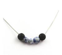 Collana Perle Lava 8 MM + Diaspro Blu D'Africa Del Sud Catena IN Acciaio