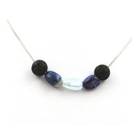 Collana Perle Lava 8 MM + Lapislazzuli Del Pakistan + Acquamarina Del Catena IN