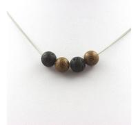 Collana Perle Lava + Legno 8 Mm. Catena IN Acciaio Inoxydable. Collana Donne, Ho