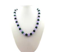 Collana Perle Mica Verde Di Tanzania + Calcedonio Lavanda 8 MM Catena Collana F