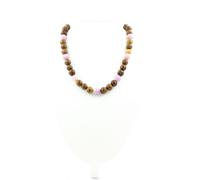 Collana Perle Mica Viola Opaco + Legno 8 MM Catena IN Acciaio Inossidabile