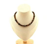 Collana Perle Occhio Di Tigre 6 Mm + Pirite Di Spagna 8 Mm Catena In Taglia Pers