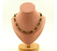 Collana Perle Occhio di Tigre D'Africa Del Sud + Quarzo Rutilato Dorato 8
