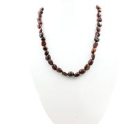 Collana Perle Occhio di Tigre Rosso Del Brasile Catena IN Acciaio Inossidabile