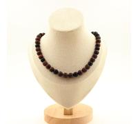 Collana Perle Occhio di Tigre Rosso Opaco + Onice Nero 8 MM Catena IN Acciaio