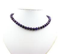 Collana Perle Occhio di Tigre Viola 8 MM Catena IN Acciaio Inossidabile