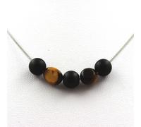 Collana Perle Onice Nero Opaco 8 MM + Occhio di Tigre D'Africa Sud Catena IN AC