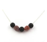 Collana Perle Onice Nero Opaco 8 MM + Rubino Del Brasile Catena IN Acciaio Inox