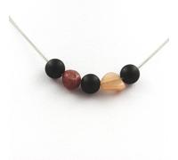 Collana Perle Onice Nero Opaco 8 MM + Rubino Del Brasile + Pietra Di Sole Catena