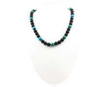Collana Perle Onice Nero Opaco + Crisocolla Colorata 8 MM Catena,Acciaio Inoxyda