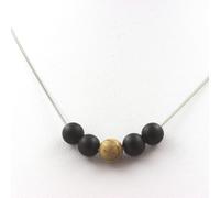Collana Perle Onice Nero Opaco + Diaspro Paesaggio 8 Mm. Catena IN Acciaio Femm