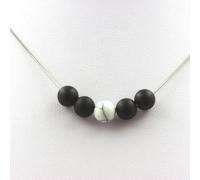 Collana Perle Onice Nero Opaco + Howlite 8 Mm. Catena IN Acciaio Donne, Ho