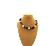 Collana Perle Onice Nero Opaco + Quarzo Rosa 8 MM Catena IN Acciaio Inossidabile