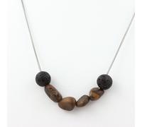 Collana Perle Opale Boulder D'Australia + Lava 8 Mm. Catena In Acciaio Collana F