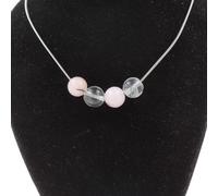 Collana Perle Opale Rosa + Quarzo 8 MM Catena IN Acciaio Inossidabile