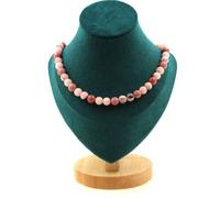 Collana Perle Opale Rosa + Rhodonite 8 MM Catena IN Acciaio Inossidabile F