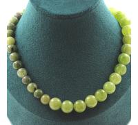 Collana Perle Peridoto 10 MM + Giada 8 Mm. Catena IN Acciaio Inoxydable. F