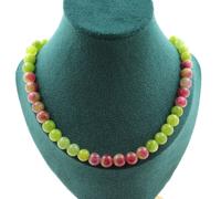 Collana Perle Peridoto + Tormalina Bicolore 8 Mm. Catena IN Acciaio da Donna