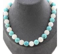 Collana Perle Pietra Di Luna 10 Mm + Howlite Turchese 10 Mm. Catena Collana F