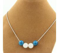 Collana Perle Pietra Di Luna + Apatite 8 Mm. Catena In Acciaio Collana Donne, H