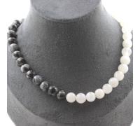 Collana Perle Pietra Di Luna + Ossidiana Fiocco Di Neve 8 Mm. Collana Donne