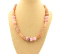 Collana Perle Pietra Di Sole Da Tanzania + Opale Rosa 8 Mm. Catena IN Acciaio
