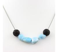 Collana Perle Pietra Larimar Repubblica Dominicana + Lava 8 Mm. Catena Fe