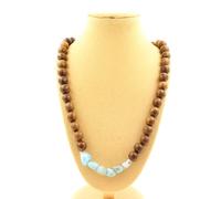 Collana Perle Pietra Larimar Repubblica Dominicana + Legno 8 Mm. Catena Fe