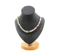 Collana Perle Prehnite Del Canada + Quarzo Rosa Brasile Catena IN Fem