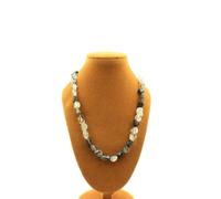 Collana Perle Quarzo Da Inclusioni Tormalina Del Brasile Catena IN Acciaio Inox
