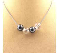Collana Perle Quarzo + Ematite 8 Mm. Catena IN Acciaio Inoxydable. da Donna