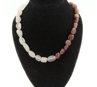Collana Perle Quarzo Rosa Del Brasile + Rubino Catena IN Collana Donna