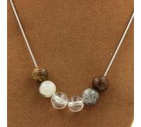 Collana Perle Quarzo Rutilato Nero+Quarzo + Legno 8 Mm. Catena IN Collana Donna