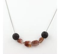 Collana Perle Quarzo Rutilato Rosso Del Brasile + Lava 8 Mm. Catena IN Fem