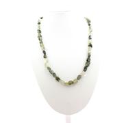 Collana Perle Quarzo Rutilato Verde Del Brasile Catena IN Acciaio Inossidabile