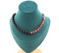 Collana Perle Rubino Del Brasile + Agata Nero 8 Mm. Catena IN Acciaio da Donna